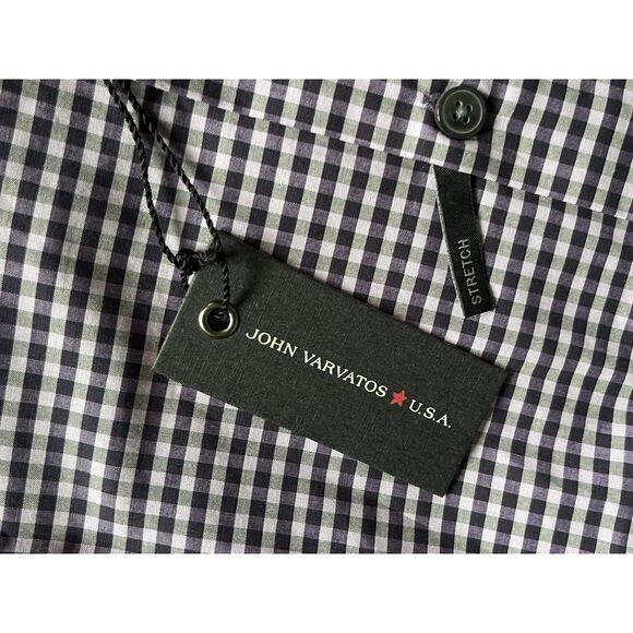 NWT JOHN VARVATOS Star USA Purple Gingham Cotton Button Up Shirt Top Mens Sz 16 - Picture 6 of 11
